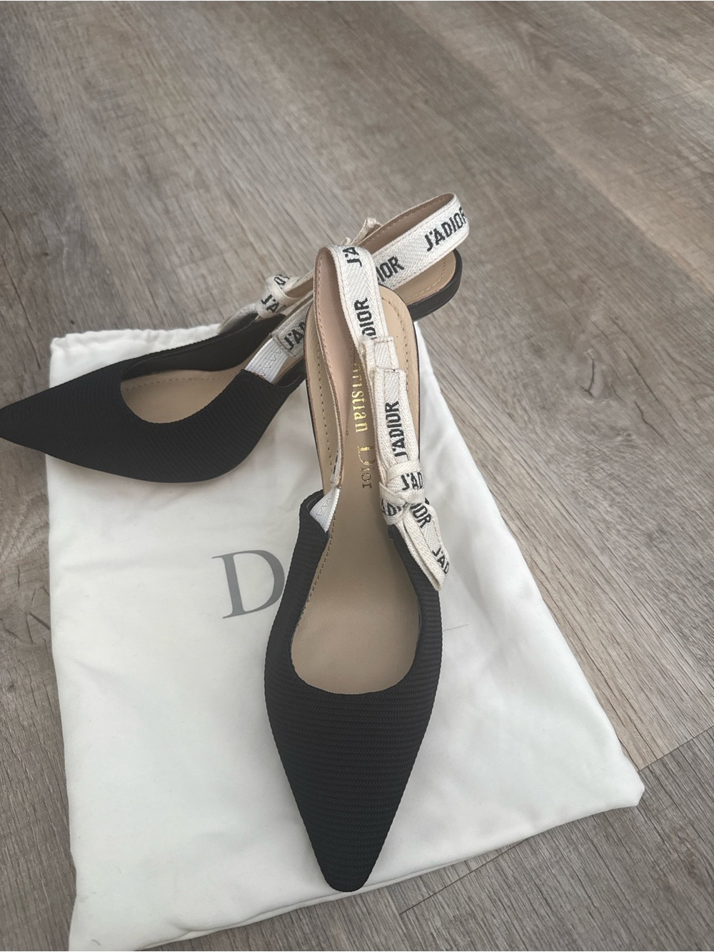 Dior Black Pointed J'Adior Ribbon Slingback Heels